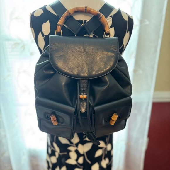 Gucci Black Leather Backpack with Bamboo Accents - Picture 1 of 16